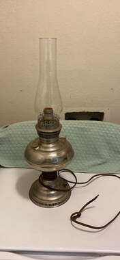Vintage Rayo Electrified Nickel-Plated Oil Lamp with Glass Chimney
